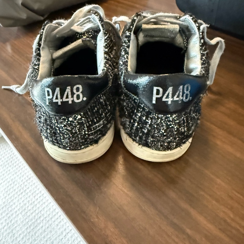 P448 Women's Black and White Tweed John Shaka Low Top - Picture 7 of 12